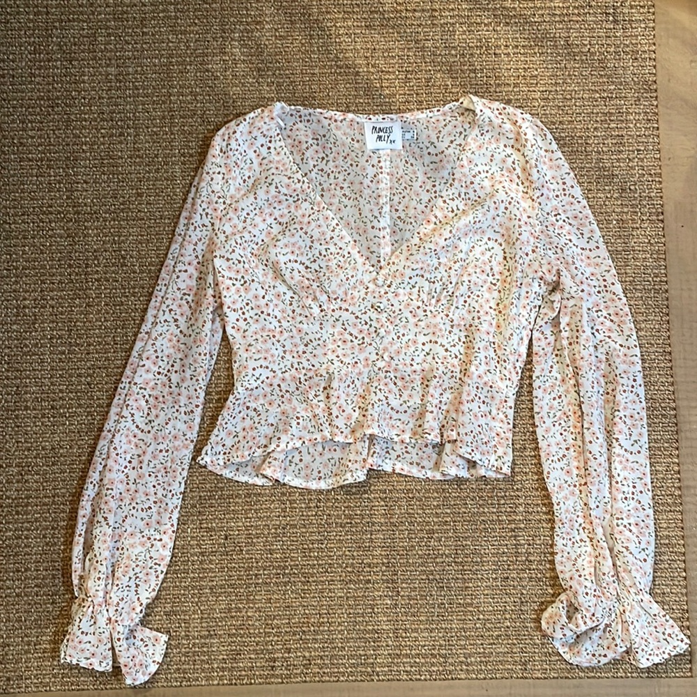 Princess Polly Floral Print Ruffle Hem Top Size 4